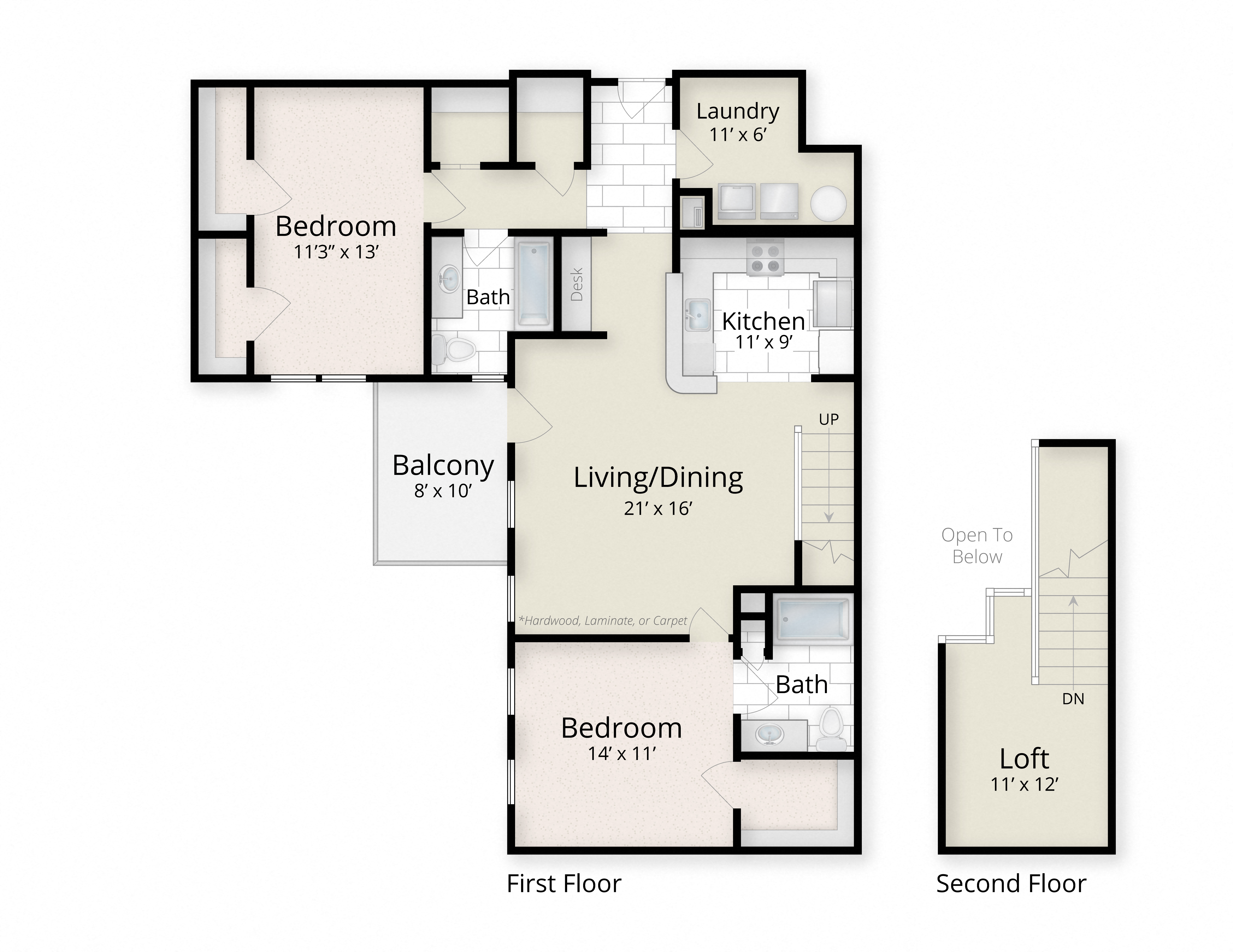 Residences at King Farm Apartments Townhomes Rockville Maryland two bedroom floor plan